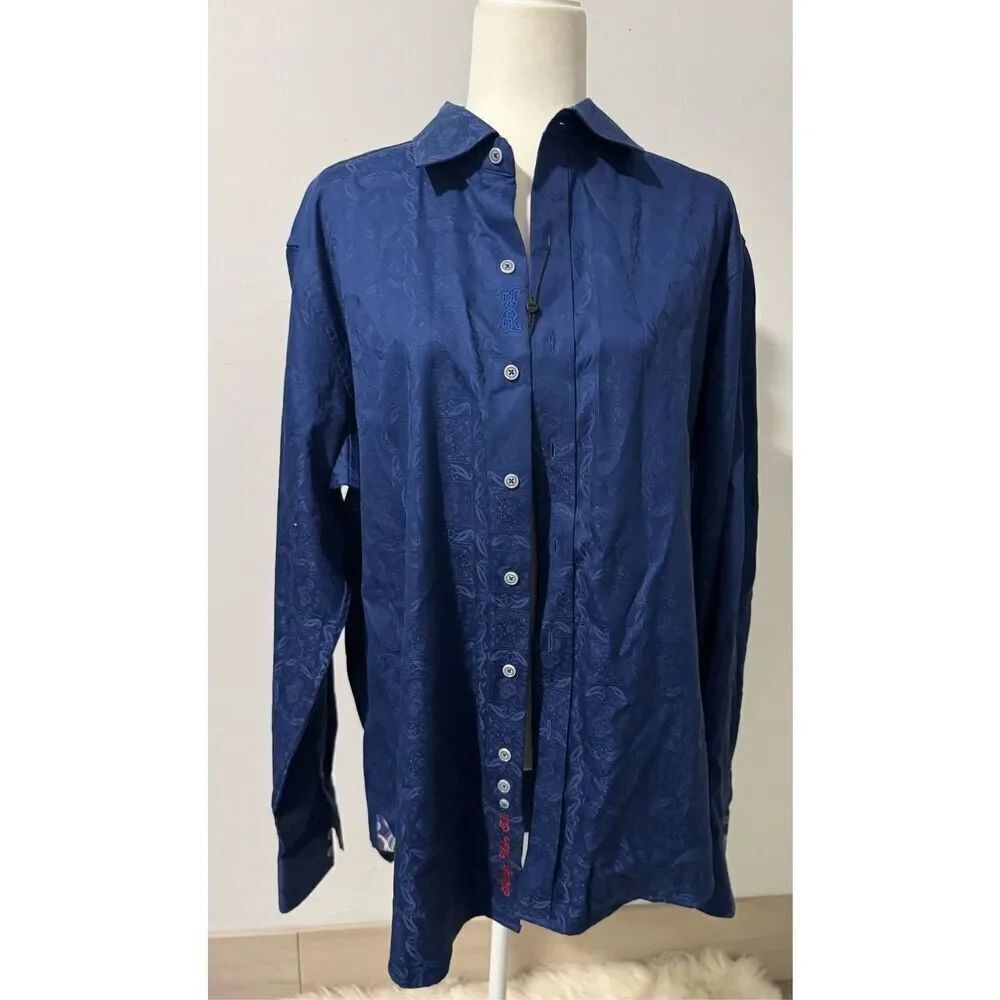 Robert Graham NWT blue printed all over button down L shirt